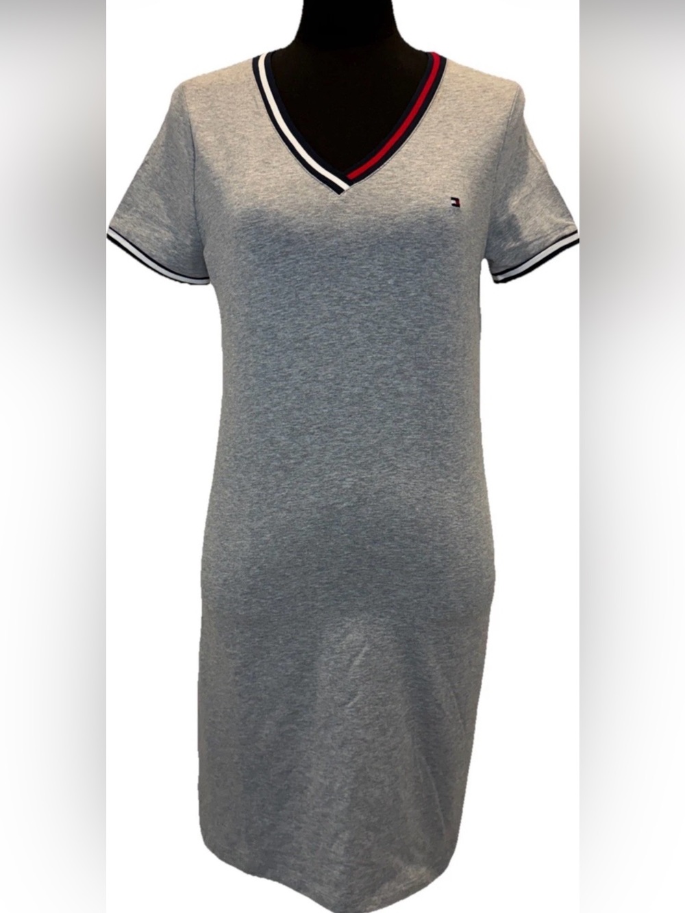 Tommy Hilfiger Women's Gray/Blue/White Short Sleeve V-Neck Dress, Small, NWOT